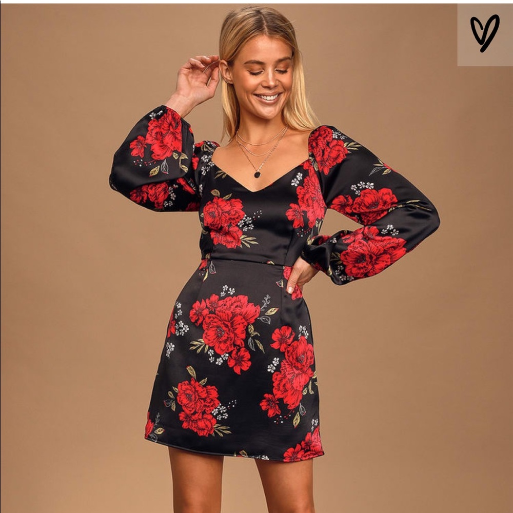 NWT Lulus Floral Invitation Long Sleeve Mini Dress